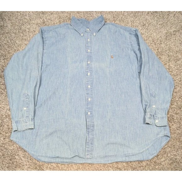 Polo Ralph Lauren Chambray Button Down Shirt Men's 4XLT Blue Big Tall Flesh Pony - Picture 1 of 9